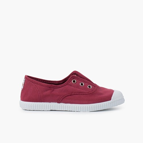 Zapatillas Lona Punta Goma Sin Cordones Burdeos