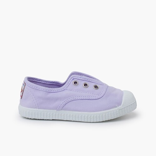 Zapatillas Lona Punta Goma Sin Cordones Lavanda Pastel