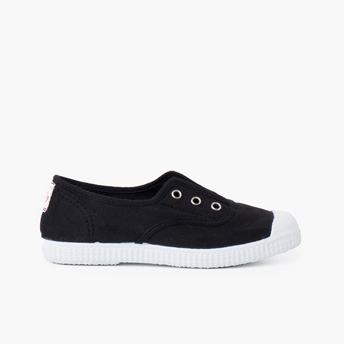 Zapatillas Lona Punta Goma Sin Cordones Negro