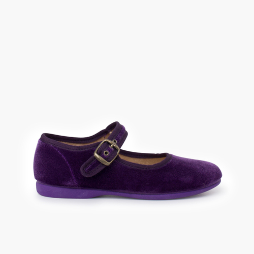 Merceditas Niña Terciopelo Hebilla Morado