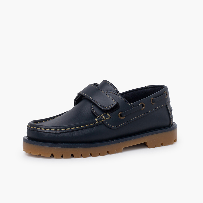 Náuticos niño de piel con cierre adherente