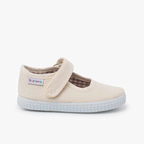 Merceditas Niña tira adherente    Suela tipo Zapatillas Crudo