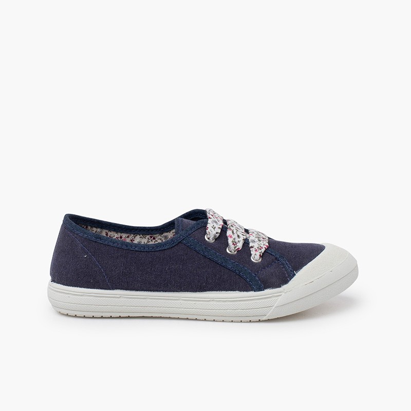 Zapatillas Tela Punta Goma Cordones Azul Marino