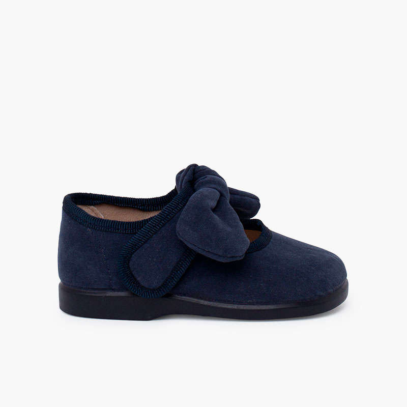 Merceditas niña textil suave lazo Azul Marino