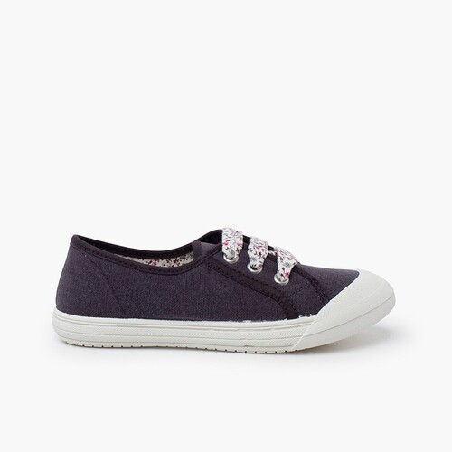 Zapatillas Tela Punta Goma Cordones Azul Jeans