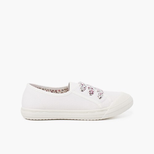 Zapatillas Tela Punta Goma Cordones Blanco