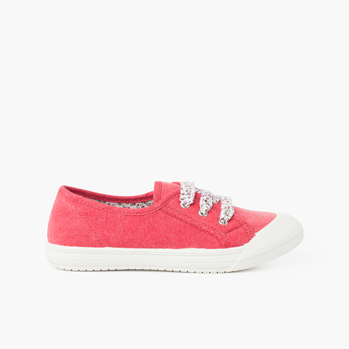 Zapatillas Tela Punta Goma Cordones Rojo