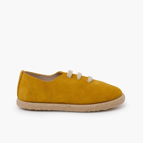 Zapatillas Cordones Serraje y Yute Niños Mostaza