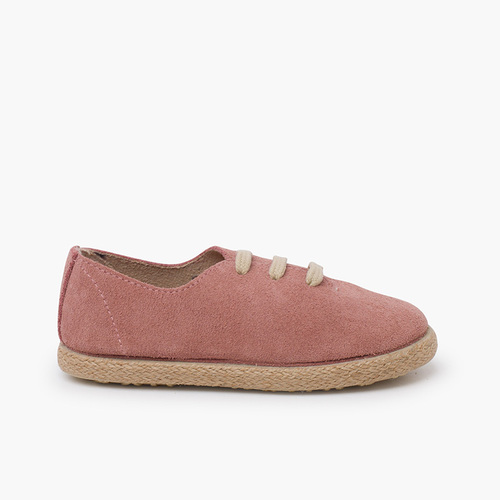 Zapatillas Cordones Serraje y Yute Niños Rosa Viejo