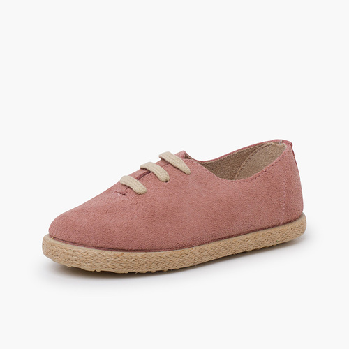 Zapatillas Cordones Serraje y Yute Niños Rosa Viejo