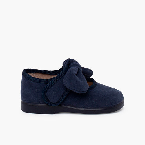Merceditas niña textil suave lazo Azul Marino