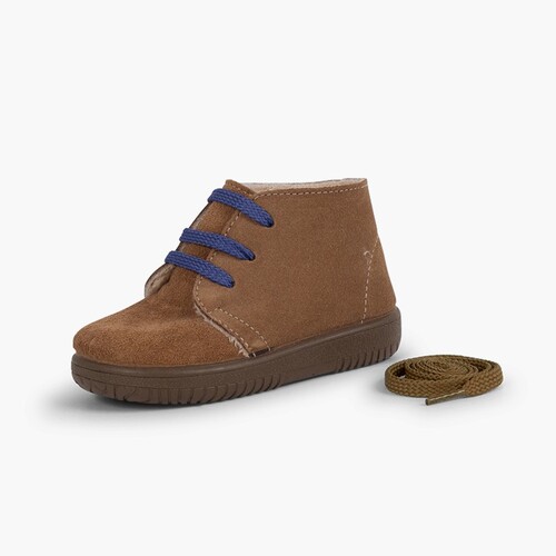 Botas Serraje Niños Cordones Intercambiables Topo