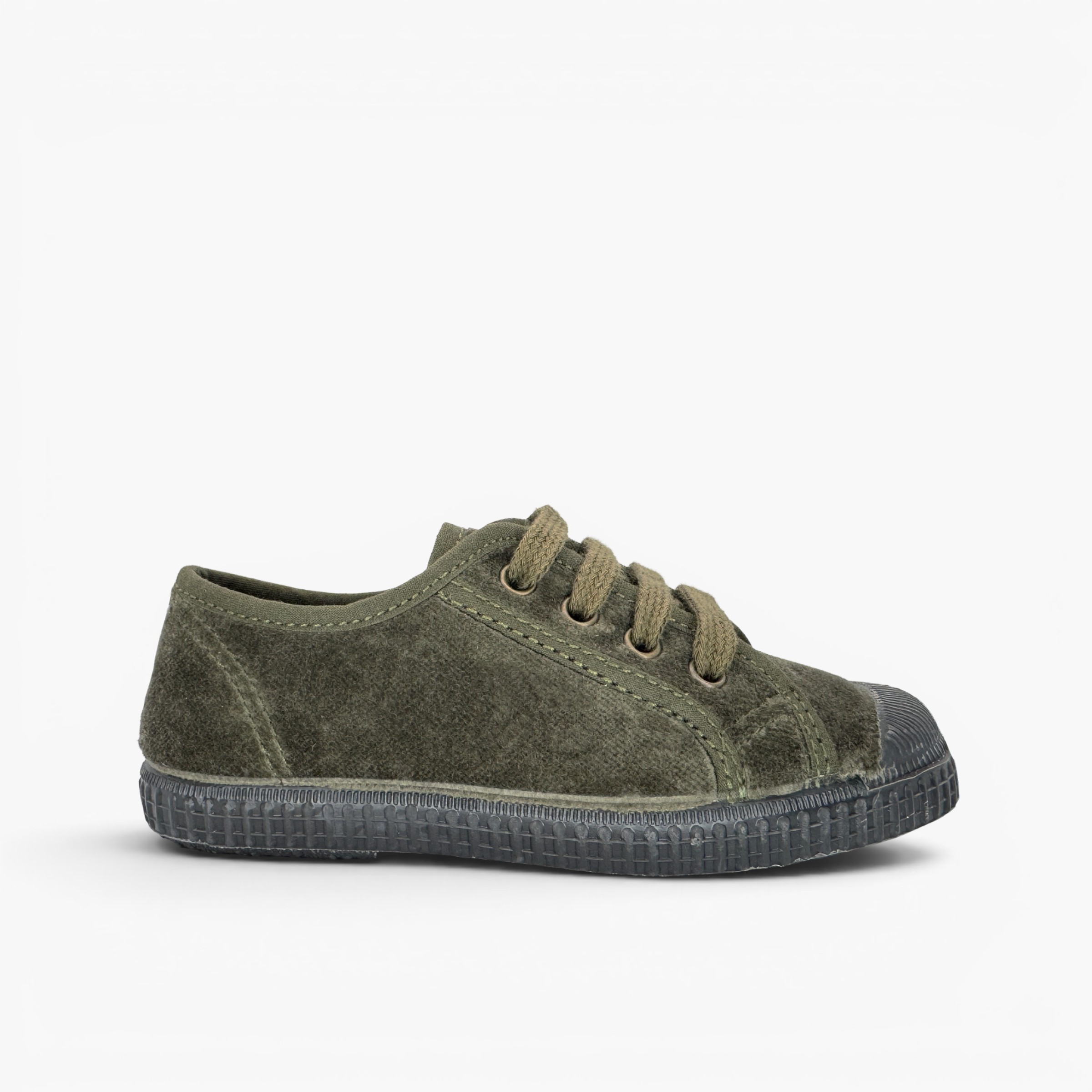 Baskets Enfants en velours avec lacets Kaki