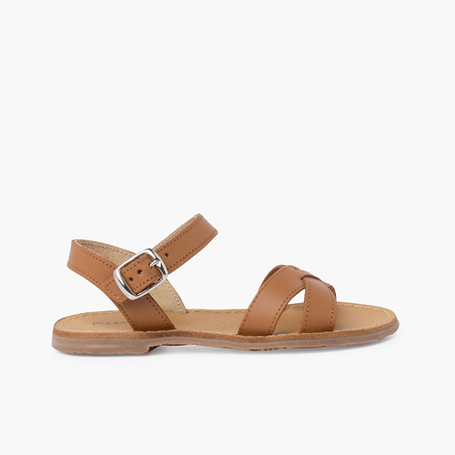 Sandalias Niña Piel Lisa Cruzada Cuero