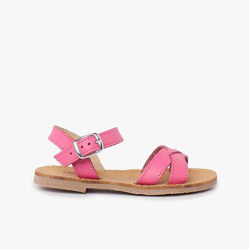 Sandalias Niña Piel Lisa Cruzada Fucsia