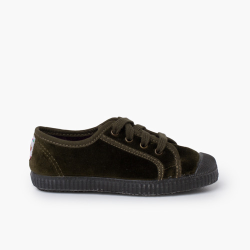 Zapatilla terciopelo con cordones Kaki