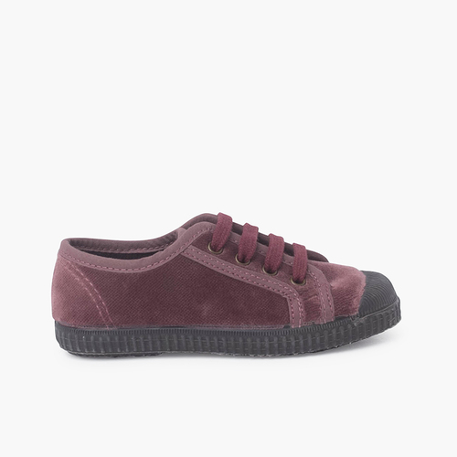 Zapatilla terciopelo con cordones Rosa