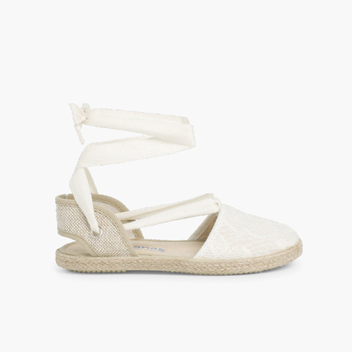Alpargatas Valencianas Niñas Crochét Beige