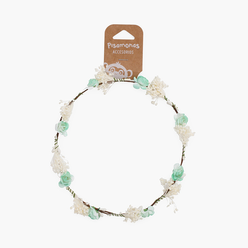 Corona sencilla flores y gypsophila Verde Menta