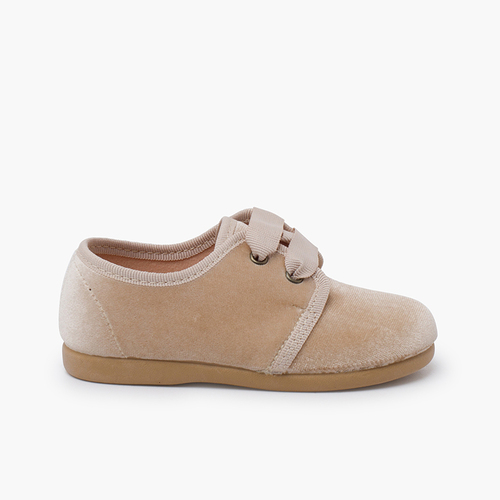 Zapato terciopelo cordón faya Beige