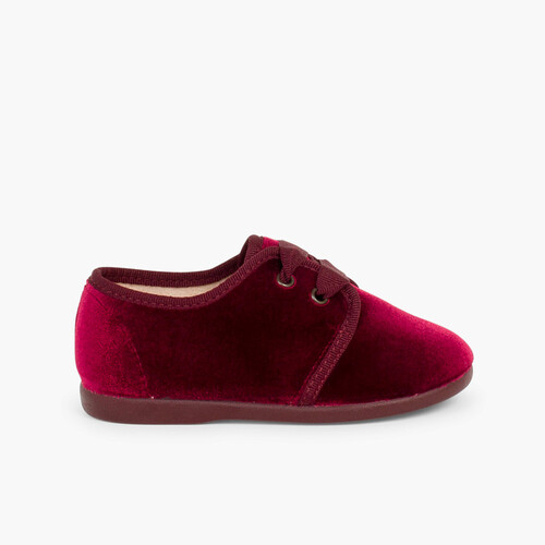 Zapato terciopelo cordón faya Burdeos