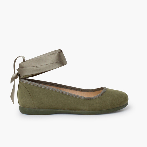 Bailarina Cintas Raso Cierre Pulsera Verde Oliva