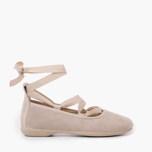 Bailarinas Efecto Ante Cintas Beige