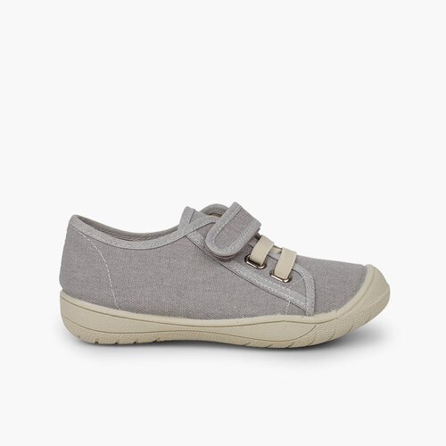 Zapatillas niños cierre tira adherente    y cordón elastico Gris Perla