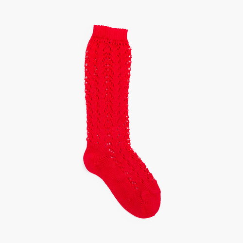 Calcetines Altos Perlé Calados  Rojo