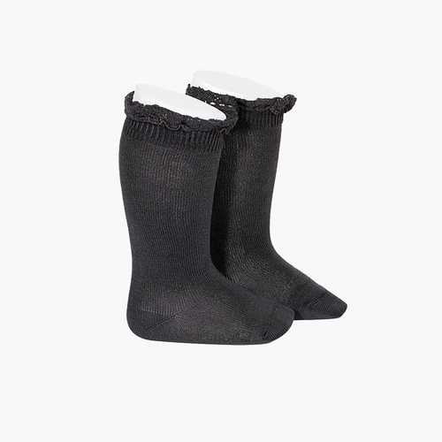 Calcetines altos con puntilla Carbón