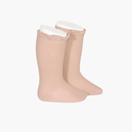 Calcetines altos con puntilla Rosa Empolvado