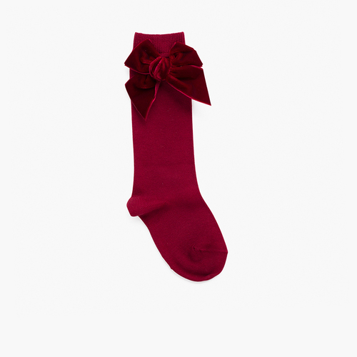 Calcetines niños con lazo terciopelo Granate