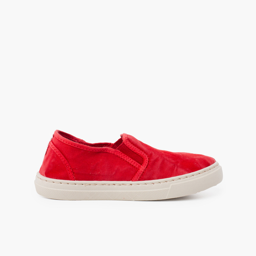Zapatillas lona lavada elástico lateral Rojo