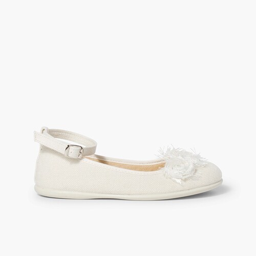 Bailarina lino pulsera con flor  Beige