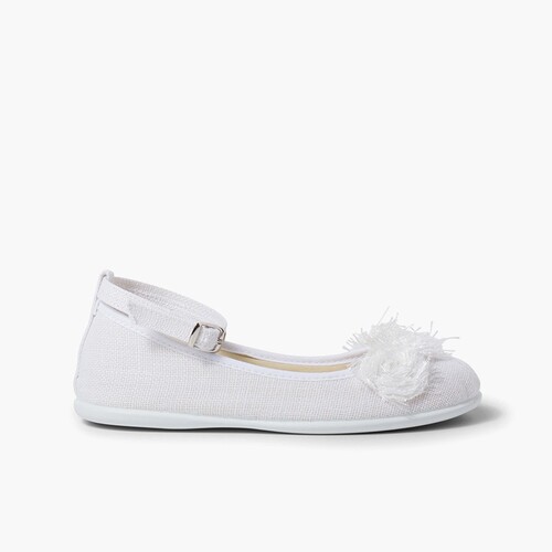 Bailarina lino pulsera con flor  Blanco