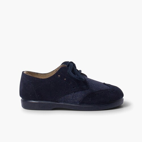 Blucher lino y serraje picado niños  Azul Marino