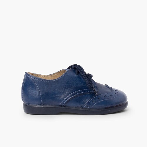 Blucher picado piel niño Azul Marino