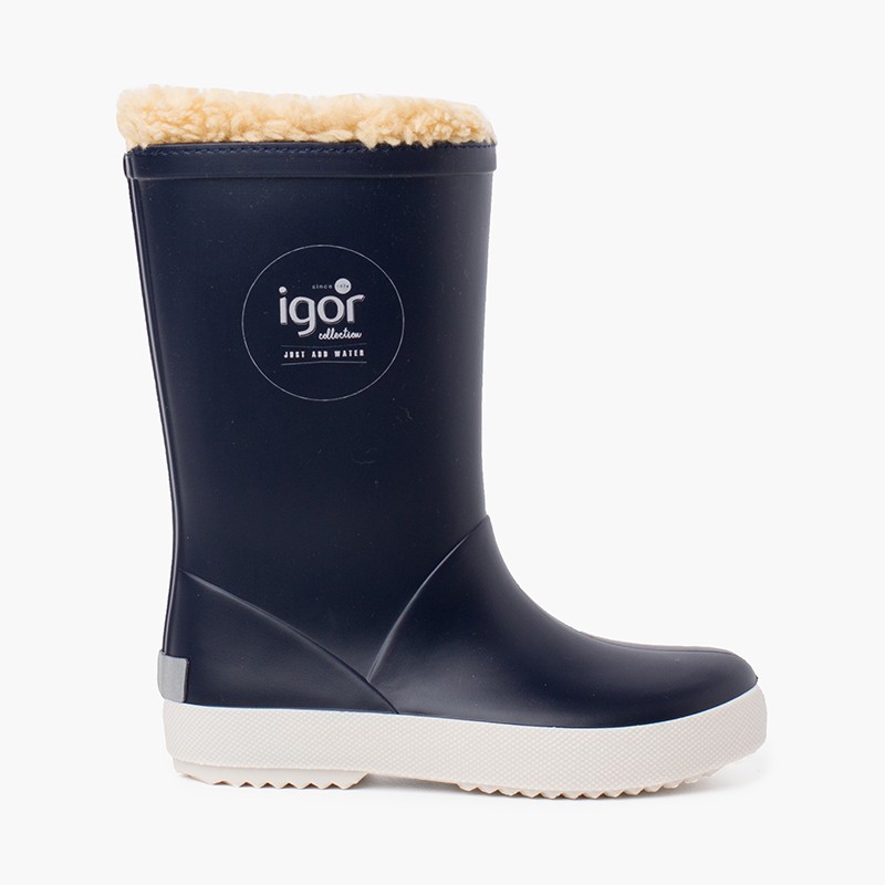 Bottes de pluie en shearling pour enfants Bleu Marine
