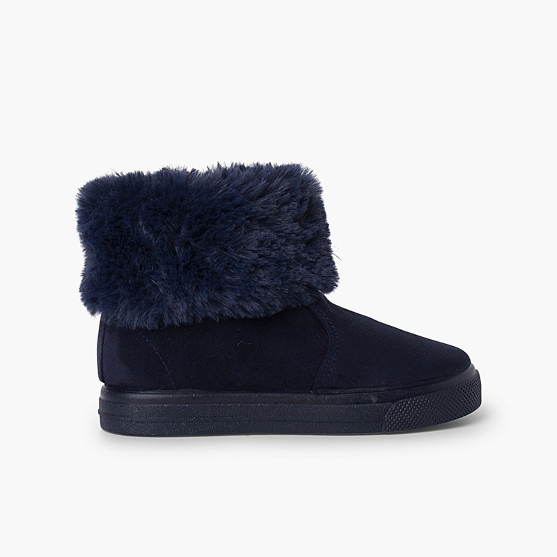 Botas niña cuello vuelto pelo con cremallera Azul Marino