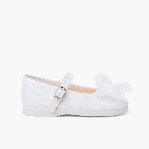 Mercedita lino hebilla lazo organza  Blanco