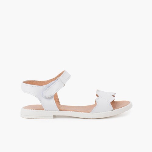 Sandalias niña y mujer piel corazones Blanco