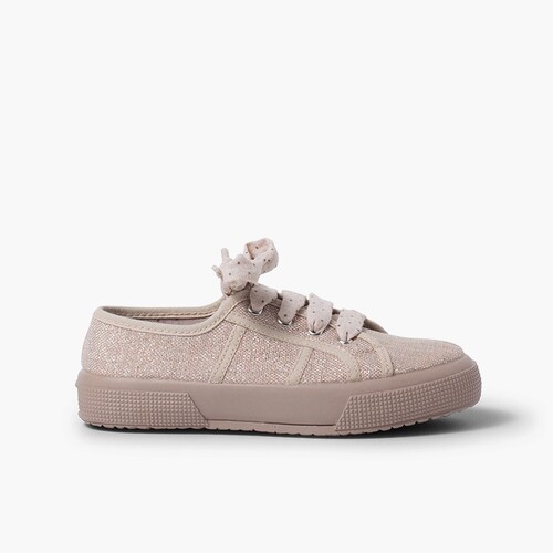 Zapatillas lino brillo mujer y niña Rosa
