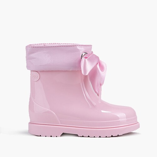  Botas agua niña caña baja charol con lazo Rosa