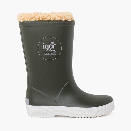 Botas agua borreguito interior para niños Kaki