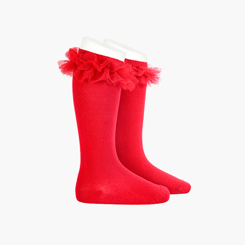 Calcetines altos lisos tira tul Rojo