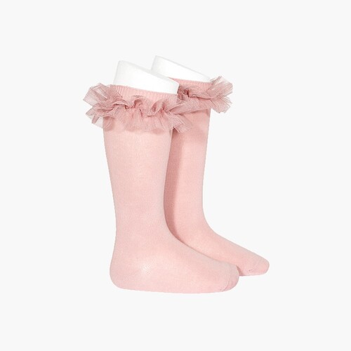Calcetines altos lisos tira tul Rosa Palo
