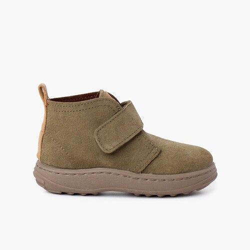 Botas serraje niños suela sport tira adherente Verde Seco