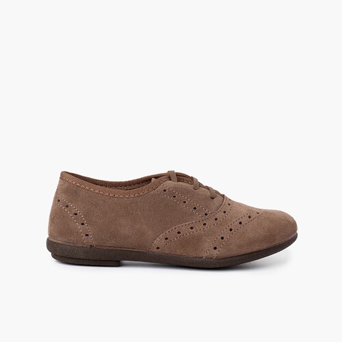 Zapatos Blucher Niña y Mujer Serraje Topo