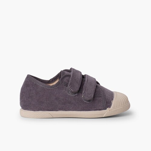 Zapatillas pana puntera goma y doble cierre Gris