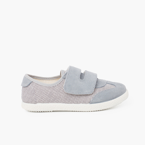 Zapatillas rayas y serraje con tira adherente doble Azul Grisáceo